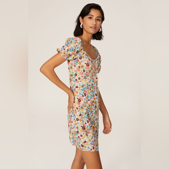 The Andamane Daisy Mini Dress Size Small Floral Puff Sleeve Bodycon RTR - Picture 3 of 10